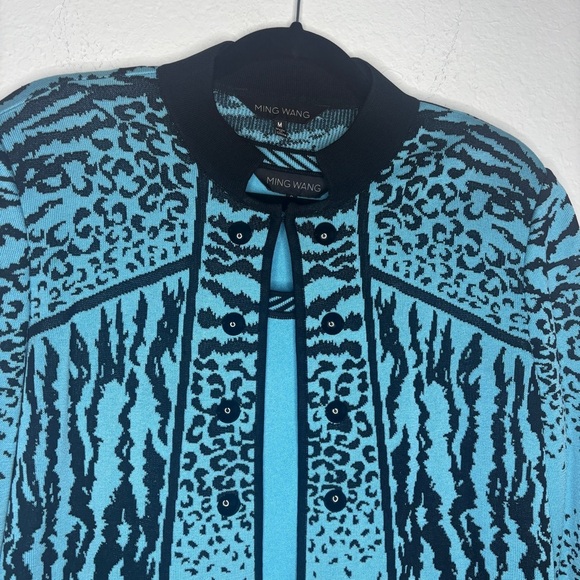Ming Wang Blue Black Animal Print Cardigan Tank Top Set - Picture 2 of 10